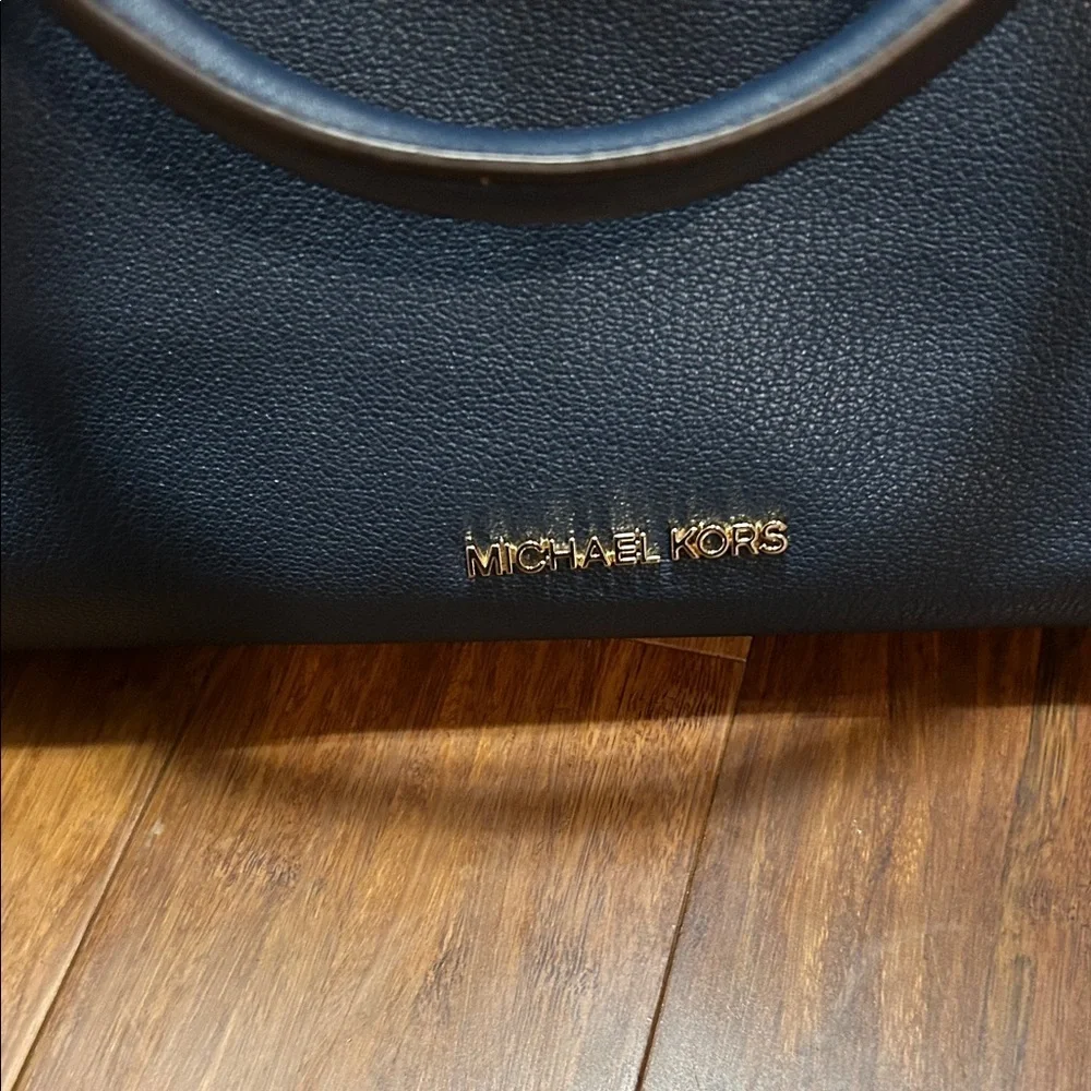Michael Kors Navy Blue Large Satchel Tote Bag Gold Hardware